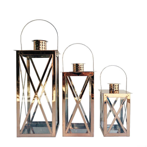 JOGO DE LANTERNAS C/3 PEÇAS EM  METAL DOURADA