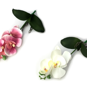 HASTE DE ORQUIDEA COM 3 FLORES E FOLHAS